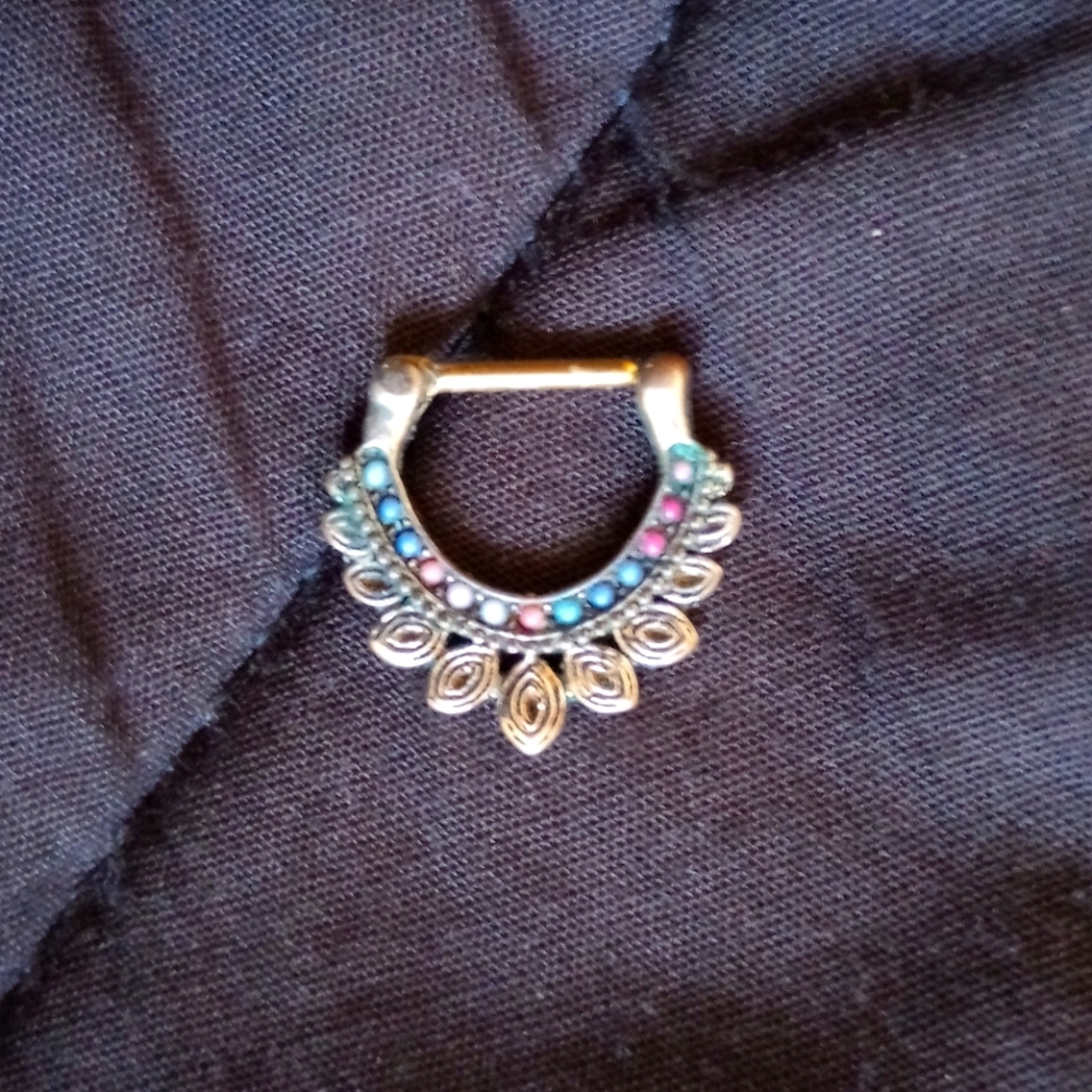 New Aztec Feather Gemstone Clicker Septum Ring
